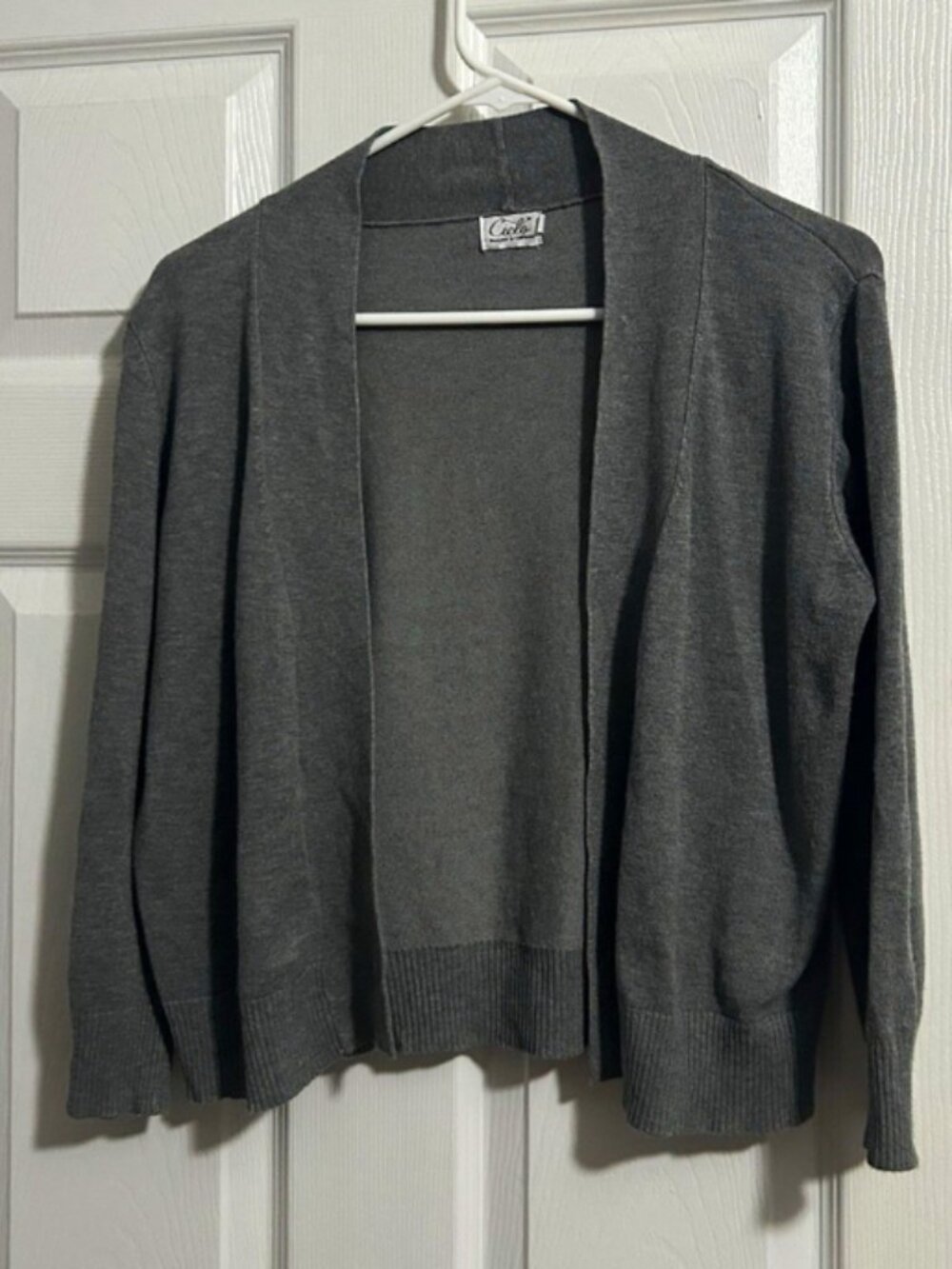 Cielo Gray Knit Lightweight Open Front V-Neck Cardigan Sweater Women's L